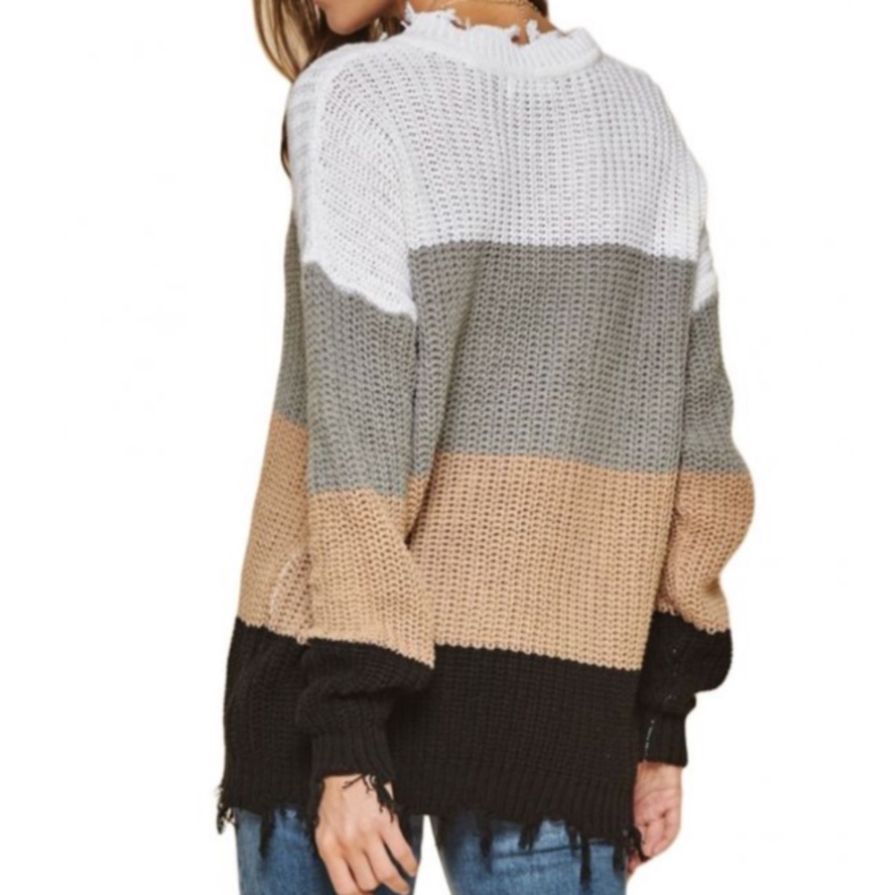 Andree By Unit Colorblock Neutral Distress Sweater - image 3